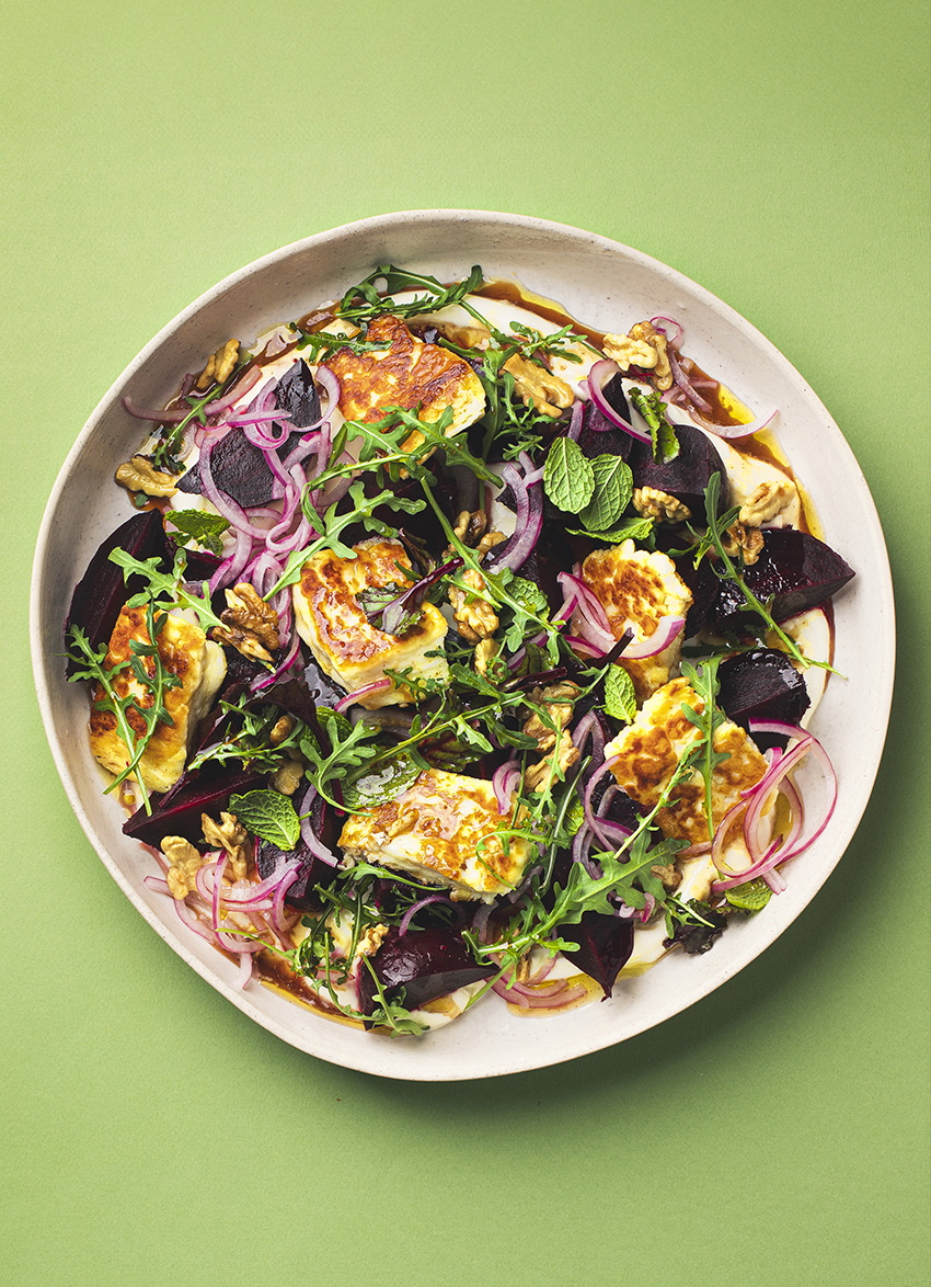 Seared Halloumi and Roasted Beetroot Salad with Pomegranate & NZ Bush Honey Vinaigrette
