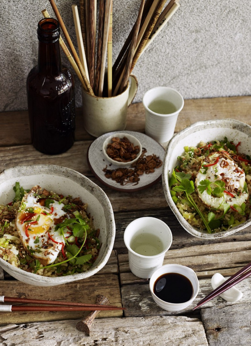 Spicy Fried Grains with Eggs and Soy