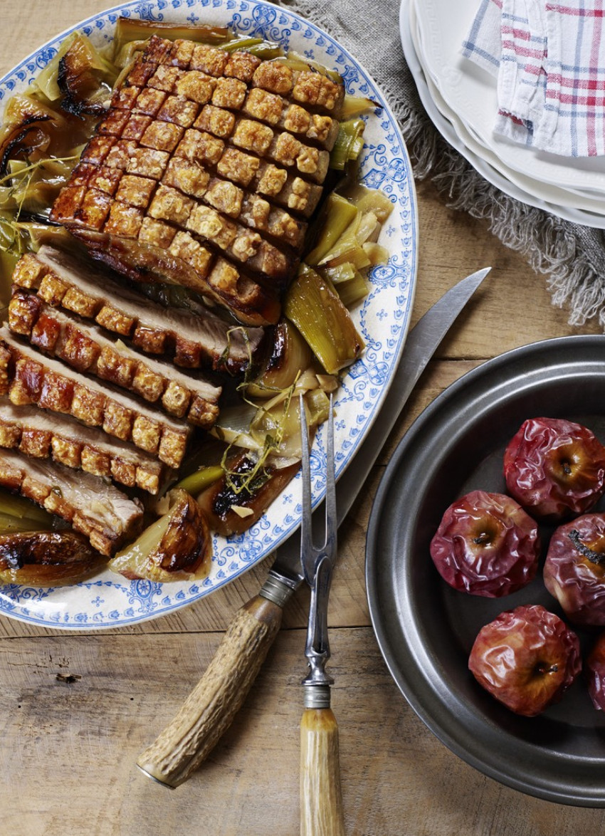 Apple Cider and Leek Braised Pork Belly