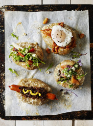 Baked Potatoes with Smoky Spanish Beans with Poached Eggs