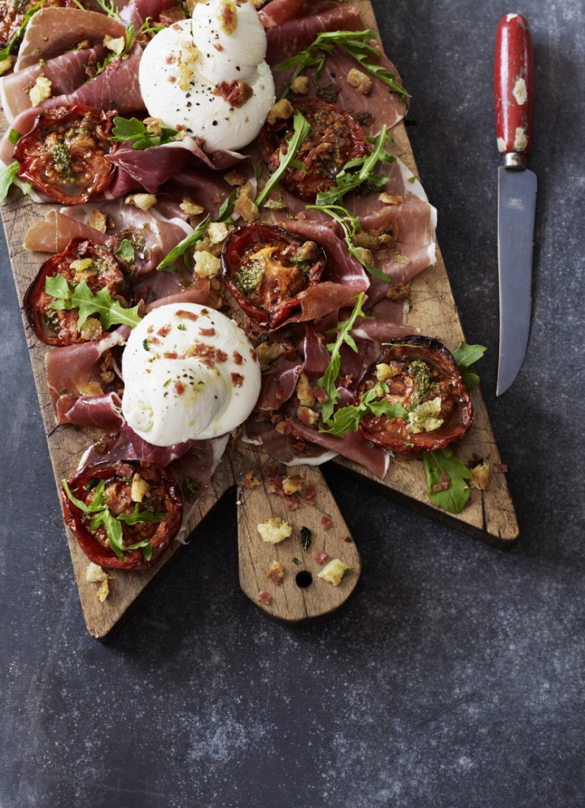 Burrata with Slow Roasted Tomatoes and Salami Crumbs