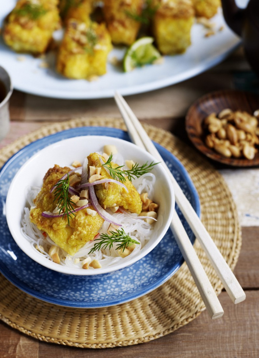 Fried Turmeric Fish with Dill and Roasted Peanuts