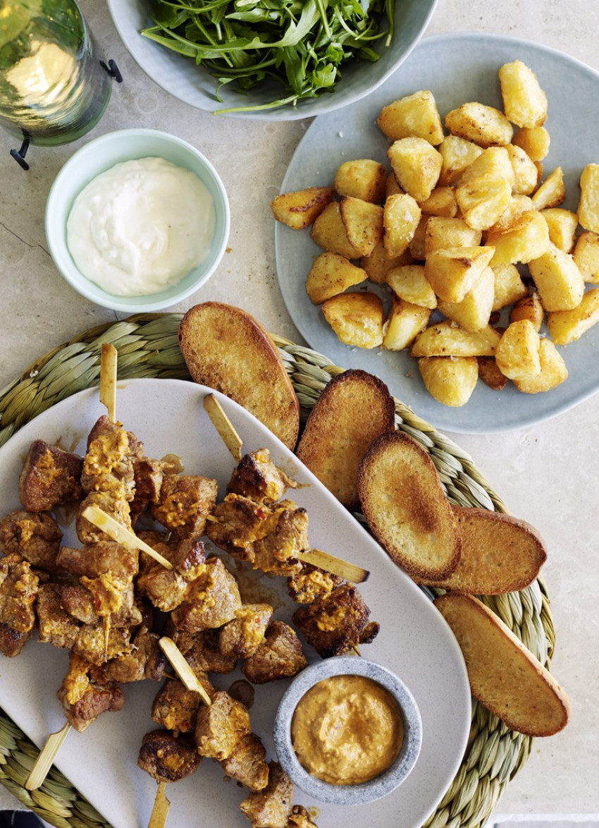 Pork Skewers with Mojo Picon and Crispy Potatoes