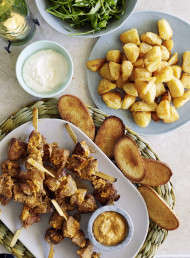 Pork Skewers with Mojo Picon and Crispy Potatoes