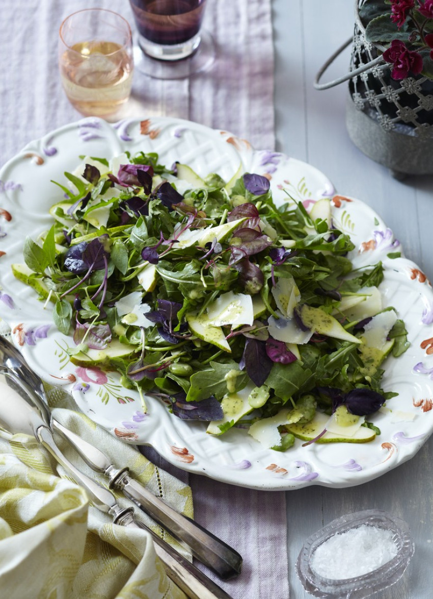 Broad Bean, Rocket and Pear Salad with Shaved Parmesan