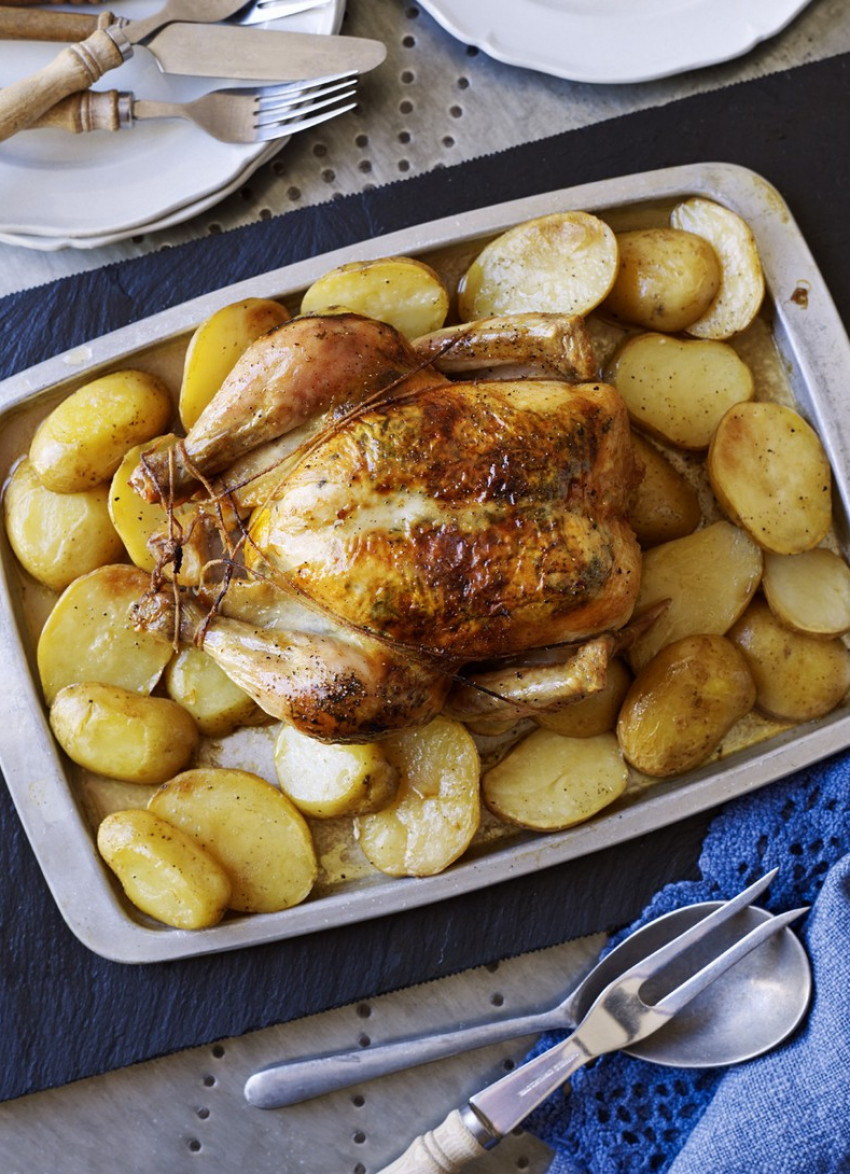 Roast Chicken with Mustard and Rosemary Butter