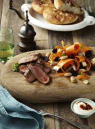 Moroccan Lamb, White Bean and Carrot Salad with Fried Black Olives
