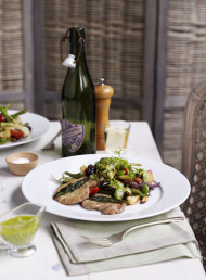 Roasted Green Bean and Fennel Panzanella with Almond and Parmesan Dressing