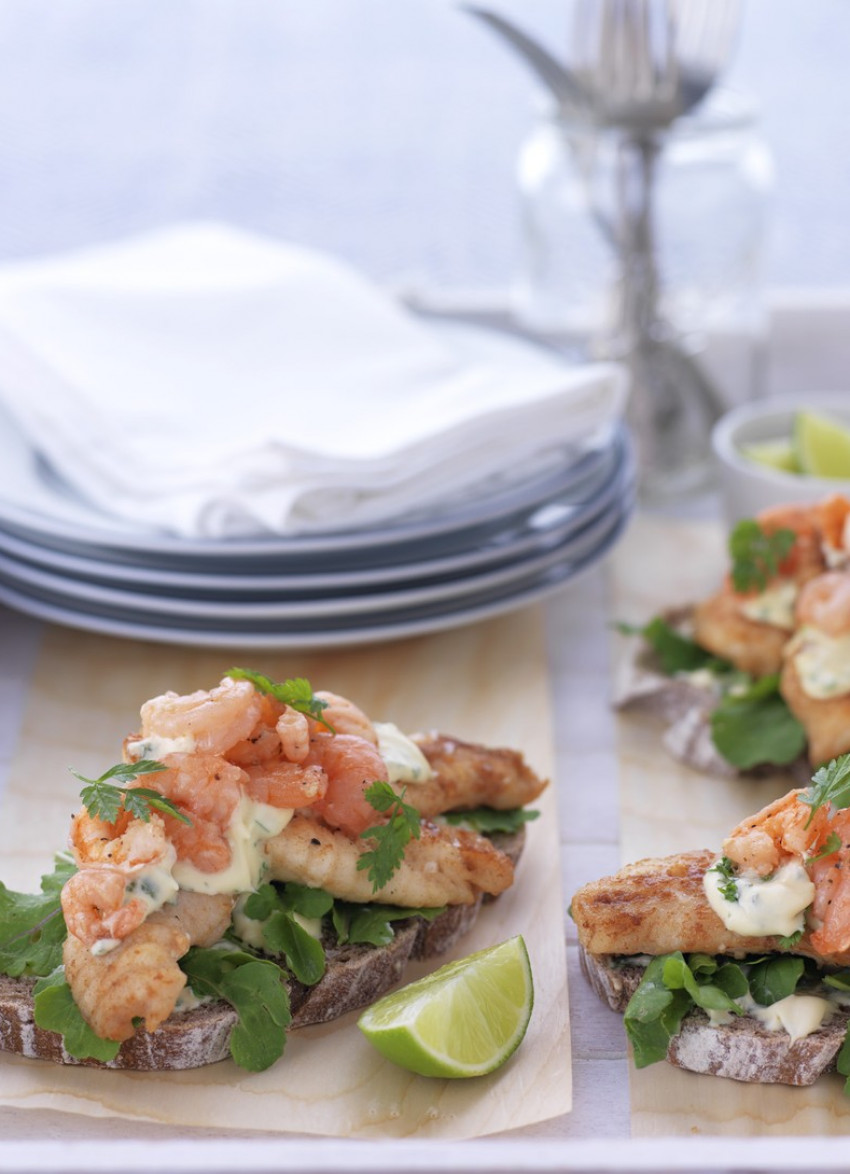 Scandinavian Fish and Prawn Sandwiches with Mustard Sauce