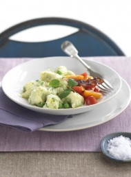 Ricotta, Pea and Herb Gnocchi with Fresh Tomato Salsa and Crispy Pancetta