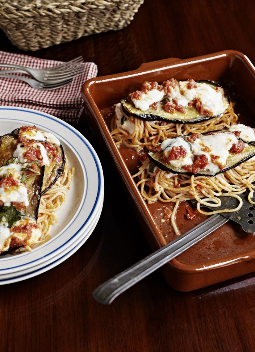 Baked Spaghetti with Eggplant and Bocconcini Involtini