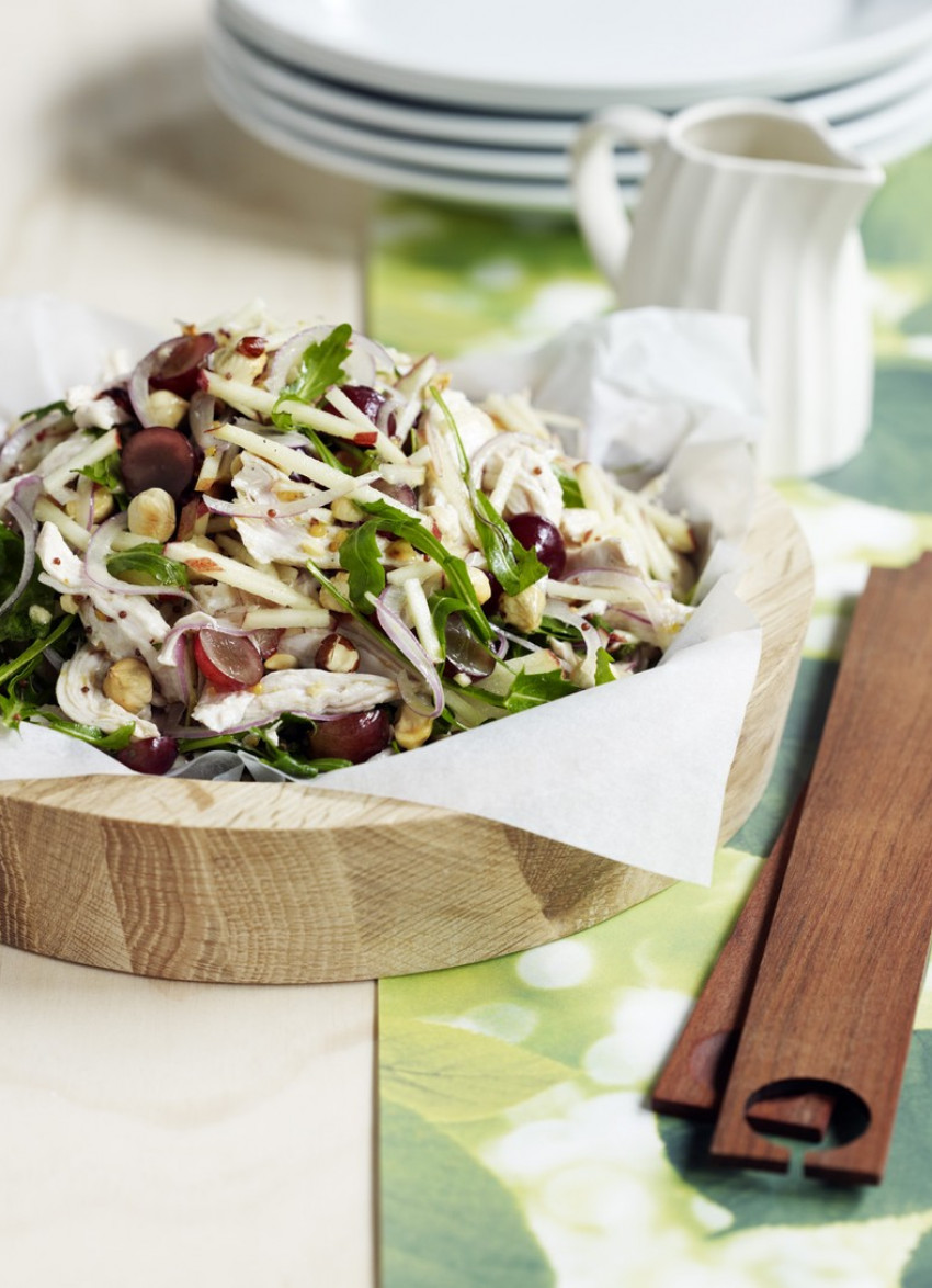 Poached Chicken, Apple, Rocket and Hazelnut Salad