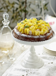 Orange and Ginger Cake with Ginger Syrup, Lychees and Pineapple