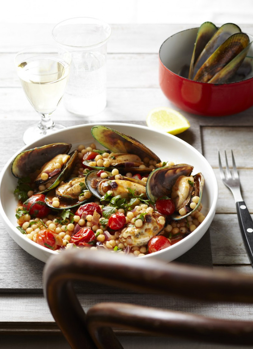 Mussels with Spiced Israeli Couscous