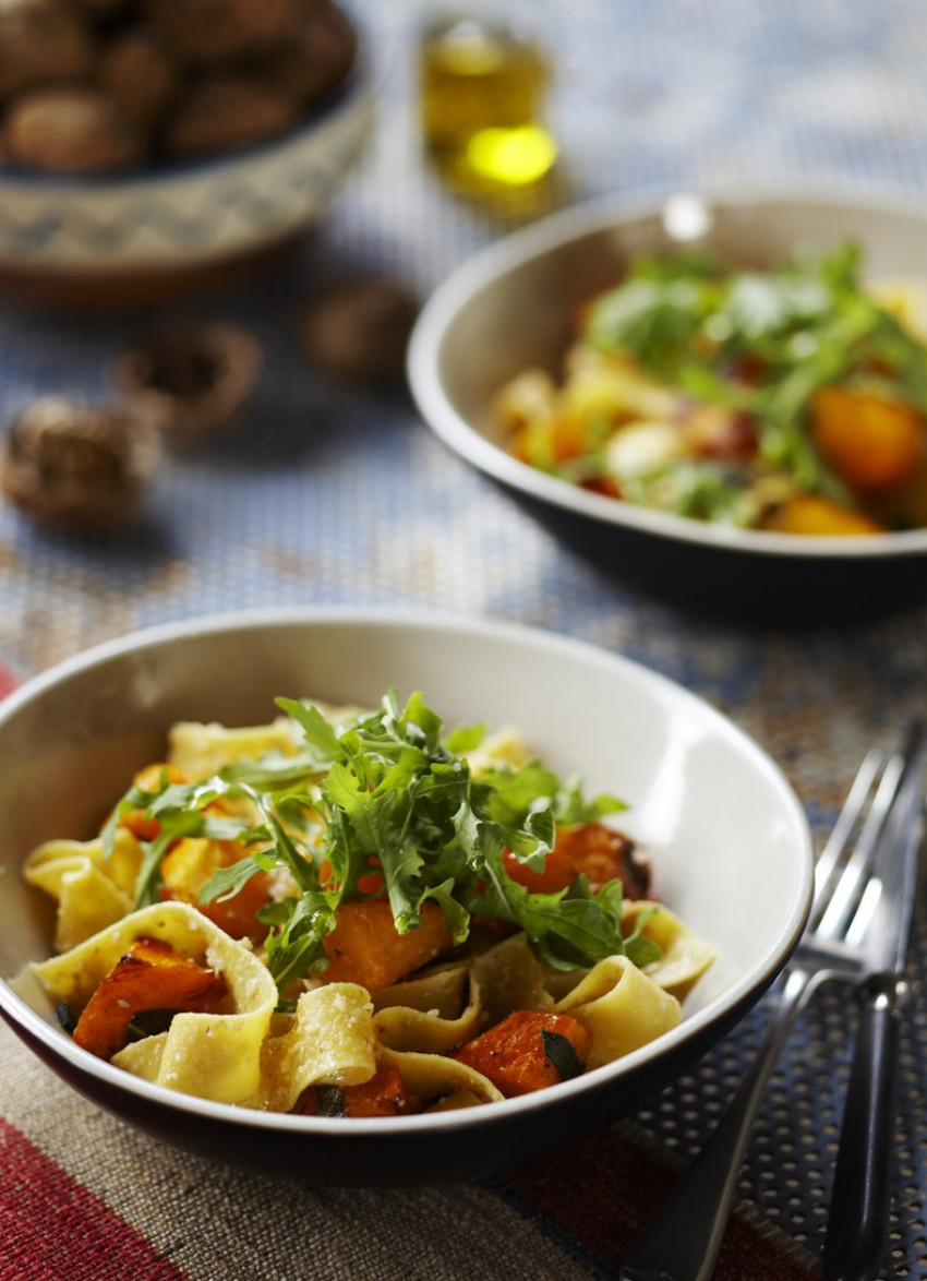 Papardelle with Walnut Pesto and Roasted Pumpkin