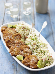 Polenta Crumbed Pork Schnitzel with Apple and Cabbage Coleslaw