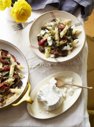 Roasted Eggplant, Mushroom and Tomato Pasta with Ricotta