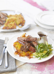 Oven Baked Potato Rosti, Sausages and Onion Gravy