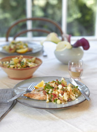 Chicken with Warm Cauliflower, Feta and Almond Salad