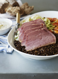 Corned Silverside with Green Lentils and Horseradish Sauce