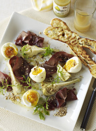 Soft Boiled Eggs, Bresaola, Artichokes and Dukka