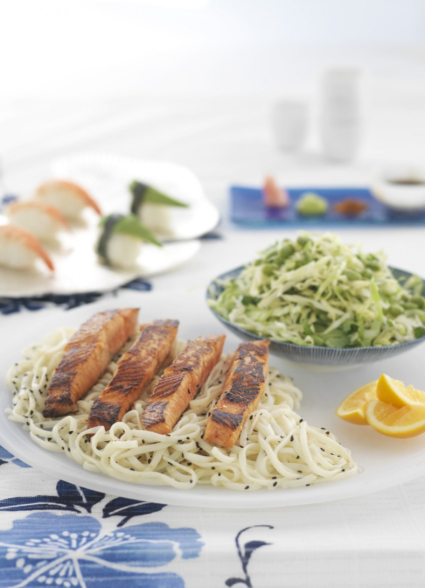 Miso Salmon, Soba Noodles and Salad
