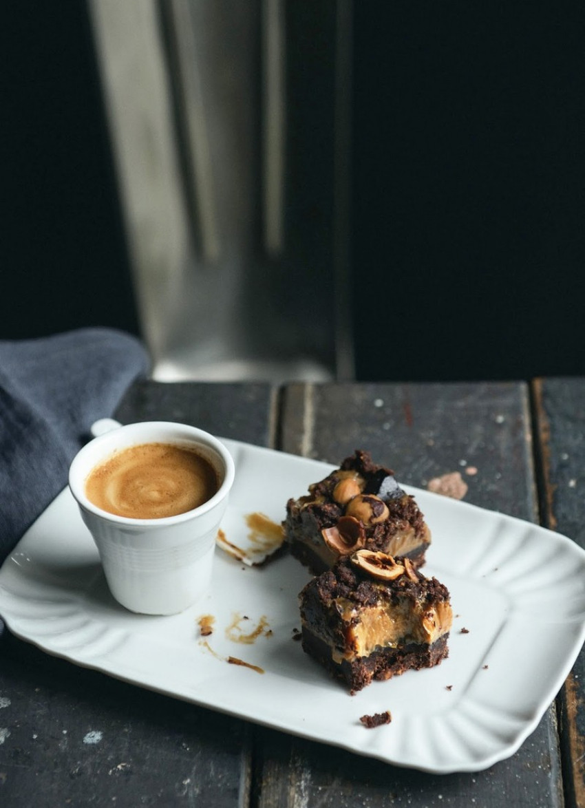 Coffee, Hazelnut and Dark Chocolate Caramel Slice