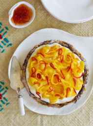 Mango Tart with Sweet Red Chilli Syrup