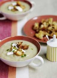 Jerusalem Artichoke and Potato Soup with Mustard Croutons