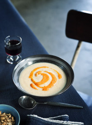 Roasted Cauliflower Soup with Red Capsicum Pure