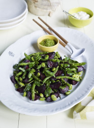 Broad Bean, Beetroot and Green Bean Salad with Watercress Pesto