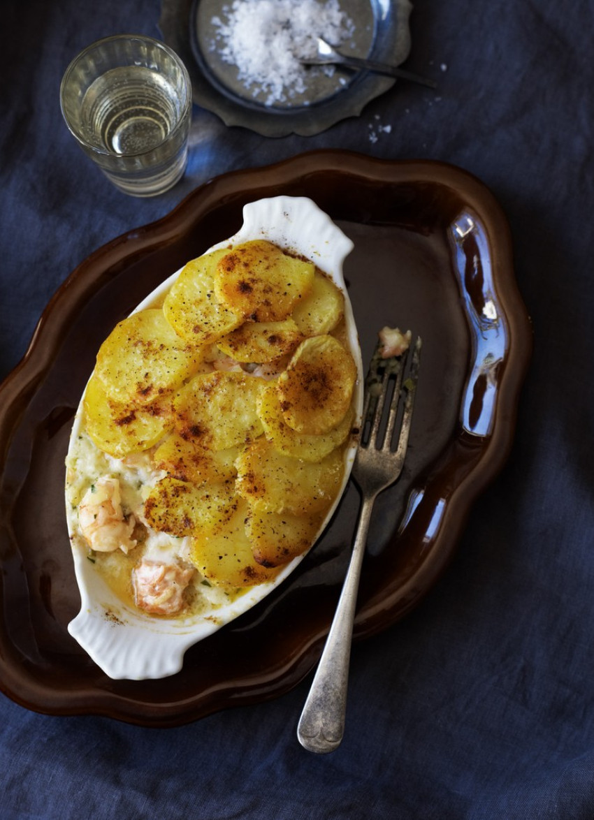 Salmon, Prawn and Cider Pies with Scalloped Potatoes