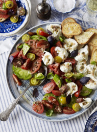 Mixed Tomato, Purple Basil and Mozzarella Salad with Caper and Mustard Dressing
