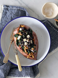 Stuffed Sweet Potato with Black Beans, Feta, Chard and Walnuts