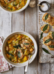 Pumpkin and White Bean Soup with Ricotta and Sage Fritters