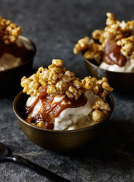 Pistachio Halva Ice Cream with Caramel Tahini Sauce