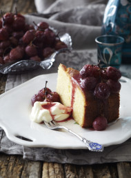 Lemon Syrup Cake with Roasted Grapes