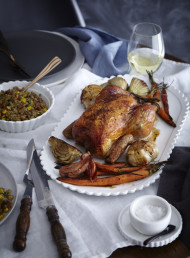 Roast Chicken with Quinoa, Corn and Almond Stuffing