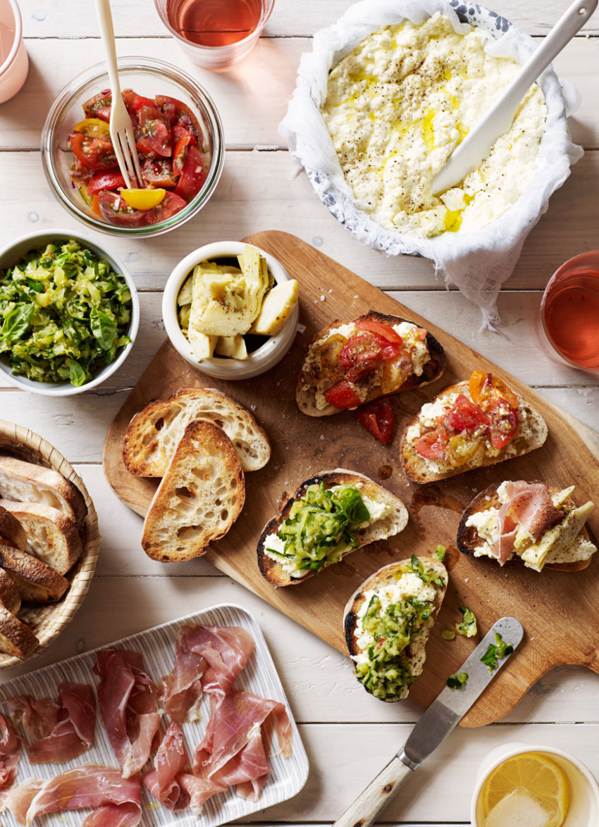 Bruschetta with Fresh Ricotta and Toppings