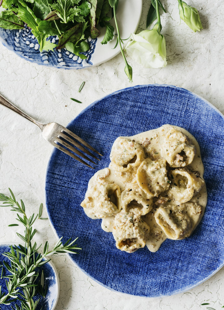 Radicchio Tortelloni with Creamy Walnut Sauce