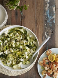 Raw Zucchini, Asparagus and Apple Salad with Shredded Mozzarella and Toasted Buckwheat