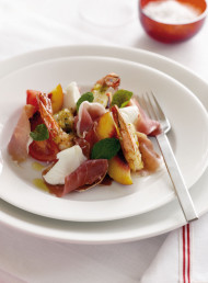 Fresh Nectarine and Prosciutto Salad with Mozzarella and Prawns