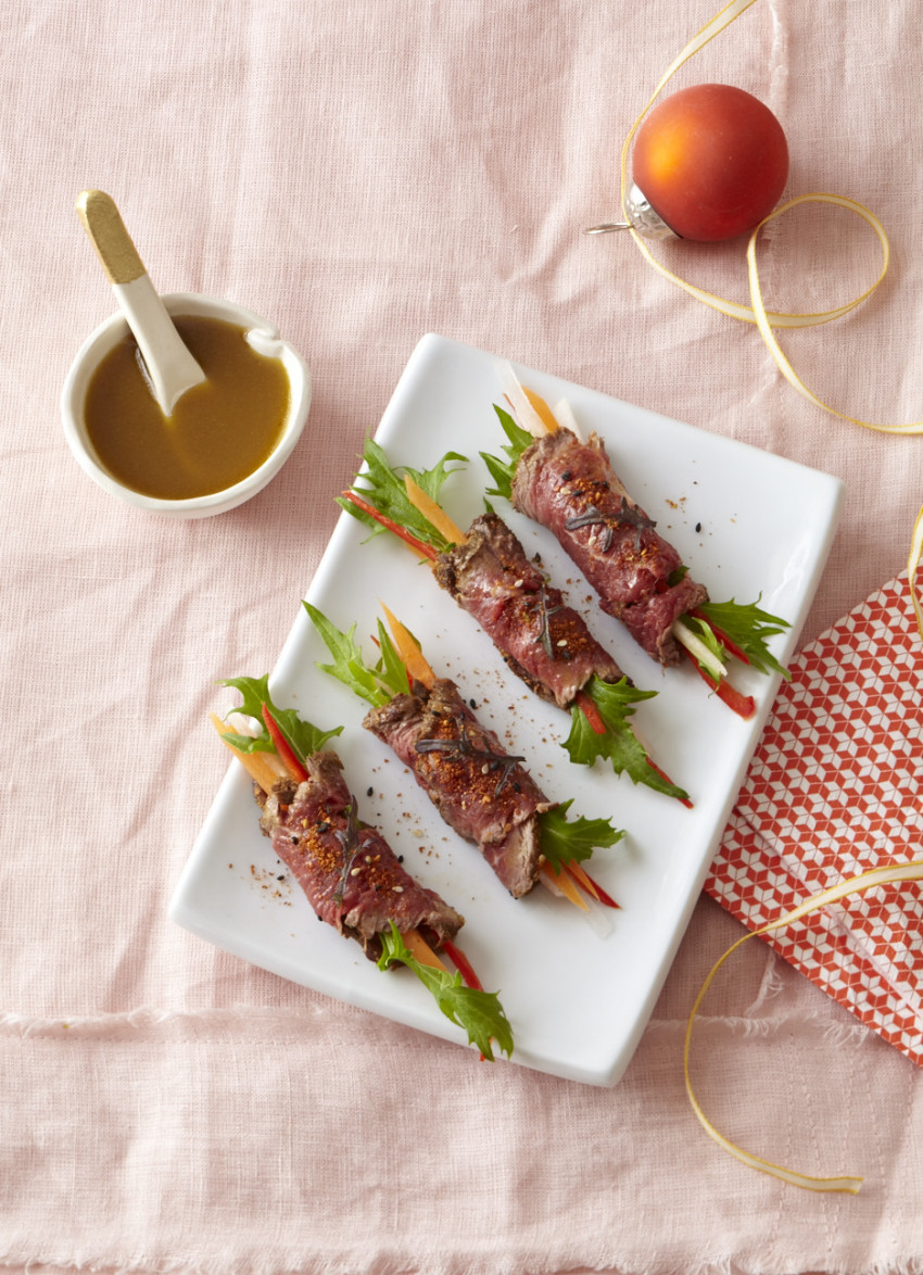 Beef Tataki Rolls with Wasabi and Lime