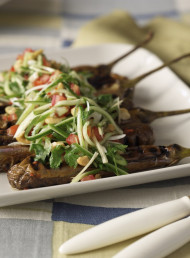 Grilled Japanese Eggplant Salad with Lime and Chilli Dressing