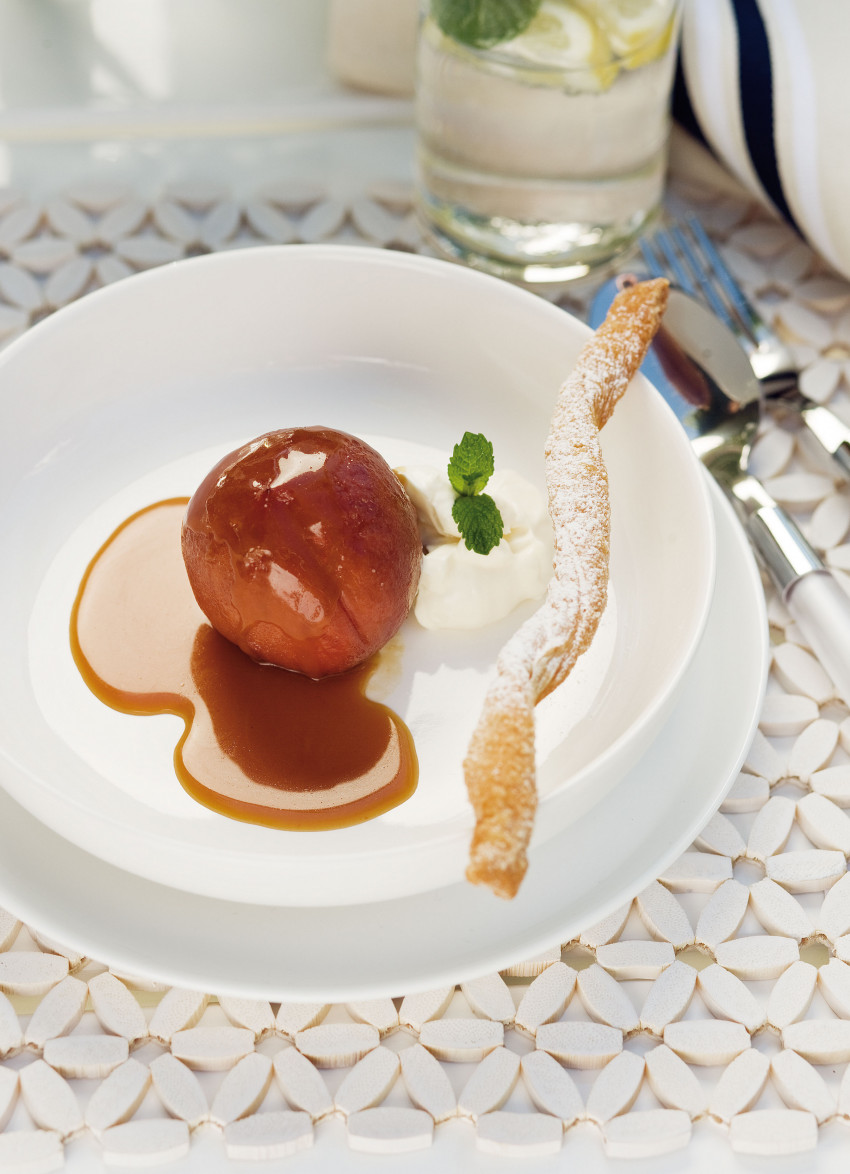 Roasted Nectarines with Orange Caramel Sauce and Palmiers