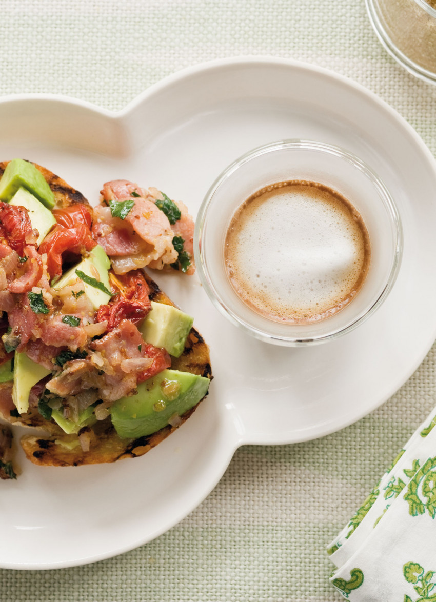 Hot Bacon, Avocado and Roasted Tomato Bruschetta