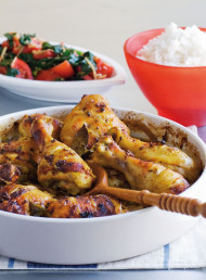 Chicken Curry with Wilted Spinach and Tomato Salad