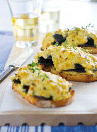 Leek Welsh Rarebit on Roasted Mushrooms and Sourdough