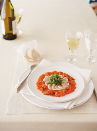 Scallop and Salmon Carpaccio with Apple and Walnut Salad