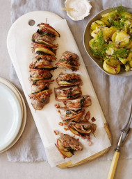 Hasselback Pork Fillet with Apple, Sage and Bacon